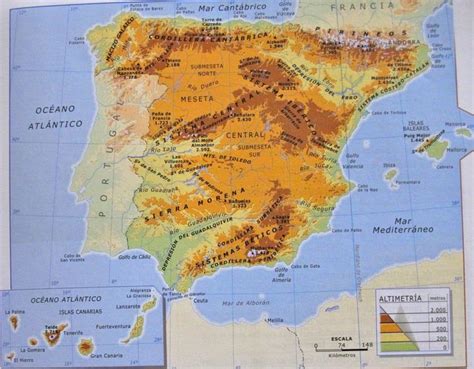 Mapa Geografico de España: representación de cordillera, mesetas ...