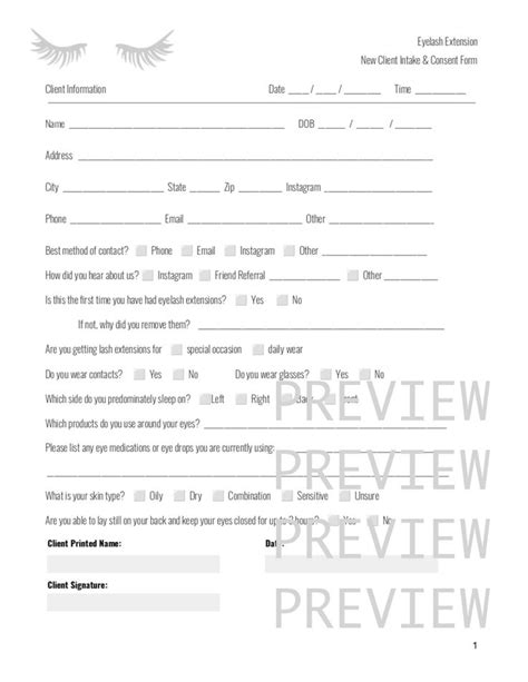 Eyelash Extension New Client Intake And Consent Form Pdf Download For Esthetician Etsy Eyelash