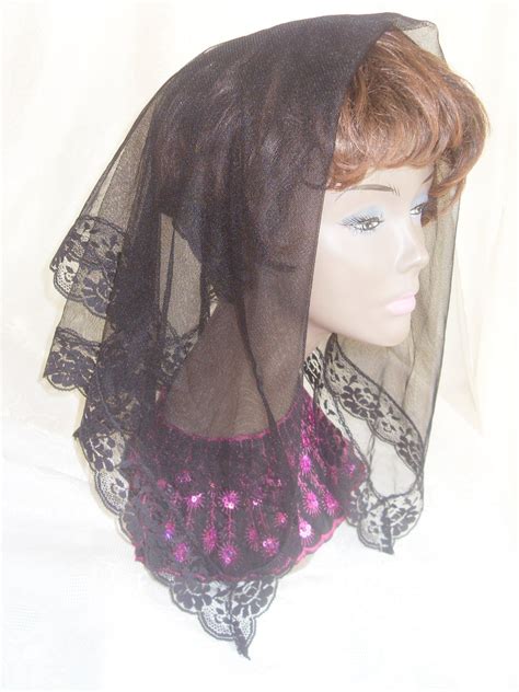 Chapel Head Covering Mantilla Sheer Mesh And Lace Black Mourning Scarf Funeral Gothic Wedding