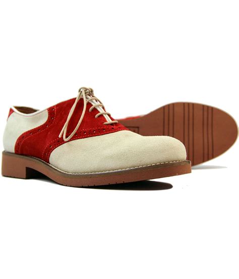 Bass Weejuns Albany Retro 60s Mod Suede Oxford Saddle Shoes Red