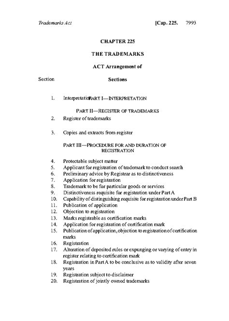 Trademarks Act 225: Comprehensive Overview and Key Provisions - Studocu
