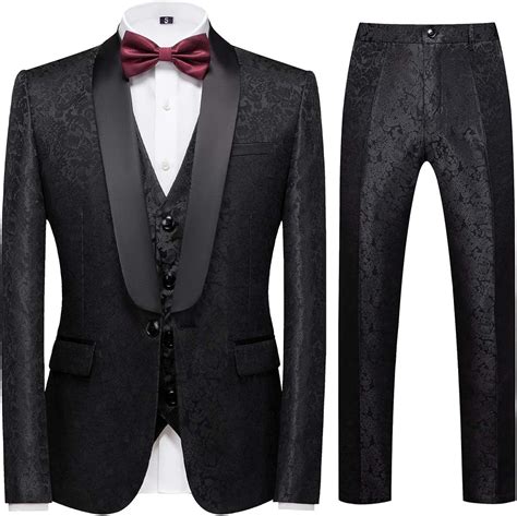 Sliktaa Homme Costume Pi Ces Formel Jacquard Classique Ch Le Revers