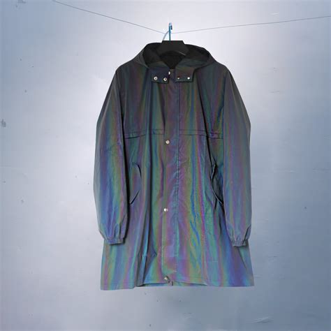 Holographic Reflective Trench Coat Rave Jacket Raincoat Iridescent