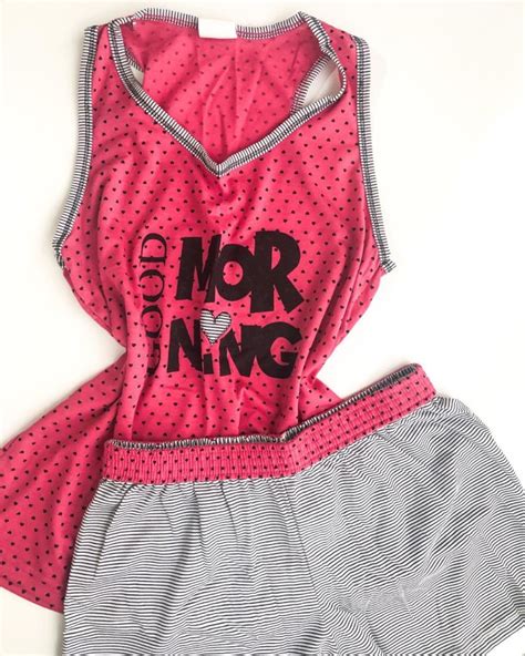 Pijama Curto Listrado Short Doll Verão Corações Good Morning JANE LINGERIE