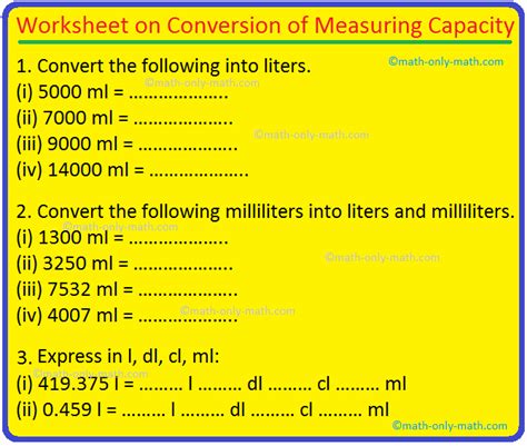 Liters And Milliliters Worksheets Grade 3