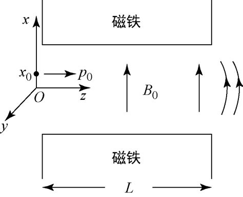 如图所示，电磁铁的两极是长方形平面，其长度l远大于两极的间距．在两极之间除边缘外，磁感应强度b0为常矢量，边缘部分的磁场线有所弯曲．取oxyz