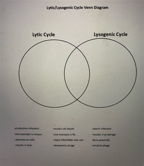 Solved Lytic Lysogenic Cycle Venn Diagram Lytic Cycle Chegg