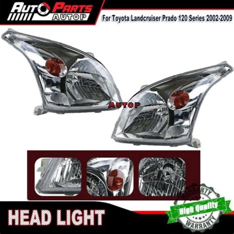 Pair Head Light Chrome For Toyota Landcruiser Prado 120 Series 2002