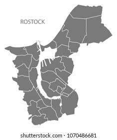 Rostock City Map Boroughs Grey Illustration Stock Vector Royalty Free