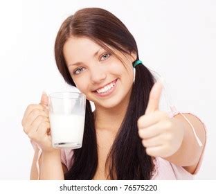 Pretty Brunette Girl Glass Milk Her Stock Photo Shutterstock