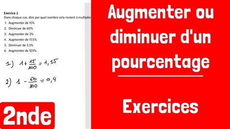 Exercices Augmenter Ou Diminuer D Un Pourcentage Coefficients