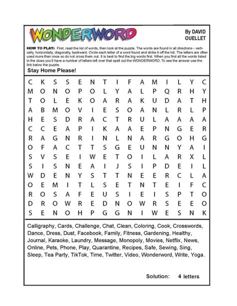 Printable Wonderword Todays Puzzle Printable Jd