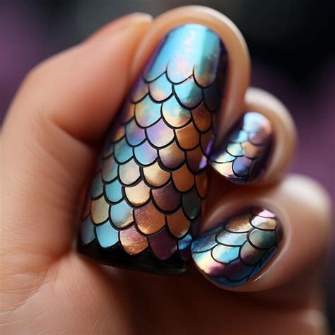 Premium AI Image | Mermaid Scales Nails Design Iridescent Mermaid Scale Colors Concept Idea ...