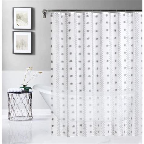 Dainty Home Cloud Modern D Linen Look Fabric Shower Curtain With D