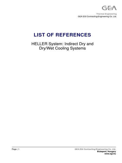 List Of References Heller System Indirect Dry And Drywet Cooling