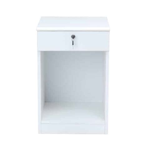 Element Pedestal In White With Single Drawer Open Shelf And Bevel Edge F