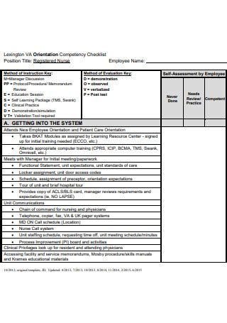 Sample Nursing Orientation Checklist In Pdf