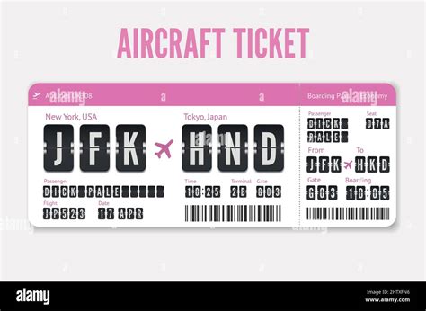 Airplane Ticket template. Pink flight card with destination in Tokyo ...