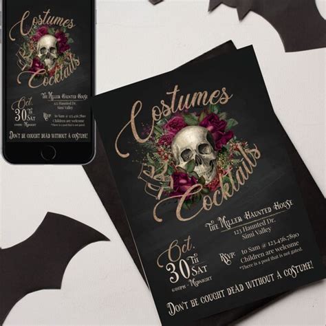 Editable Costumes And Cocktails Halloween Invitation Template Etsy