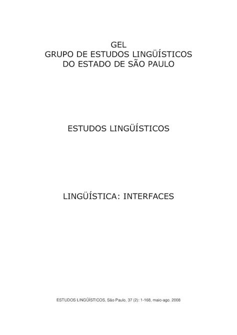 Pdf Gel Grupo De Estudos Ling Sticos Do Estado De S O