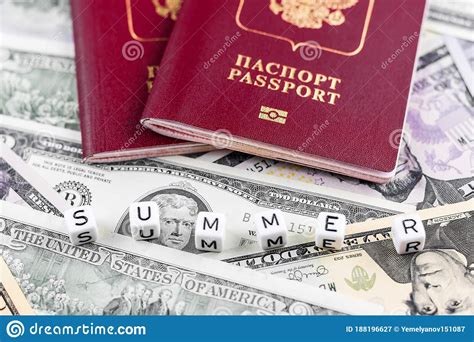 Two Passports Of The Russian Federation And Dollar Bills Stock Image