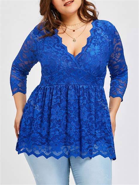 Off Plus Size Low Cut Lace Peplum Blouse Rosegal