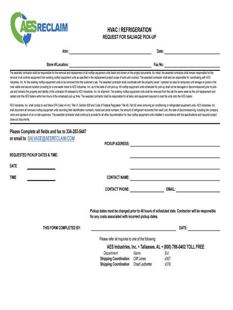 Fillable Online Aes Salvage Pick Up Request Form Fax Email Print