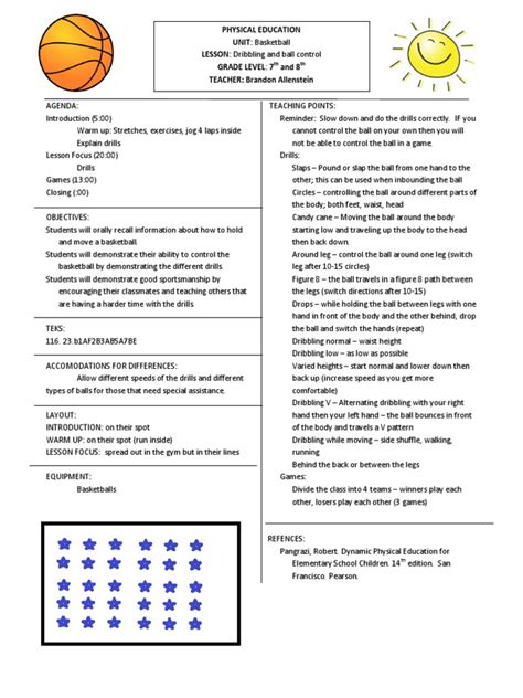 Physical Education Unit Basketball Lesson Dribbling And Ball Control