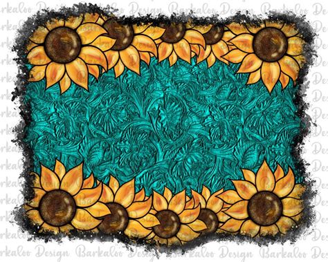 Sunflower Turquoise Tooled Leather Background Png Sublimation Design