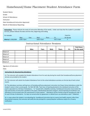 Fillable Online Homebound Home Placement Student Attendance Form Fax