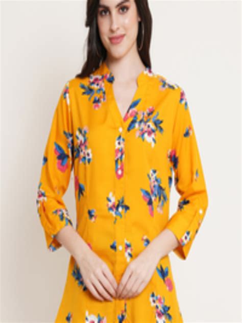 Buy Uandf Beyond Floral Printed Mandarin Collar Shirt Style Longline Top Tops For Women 23419612