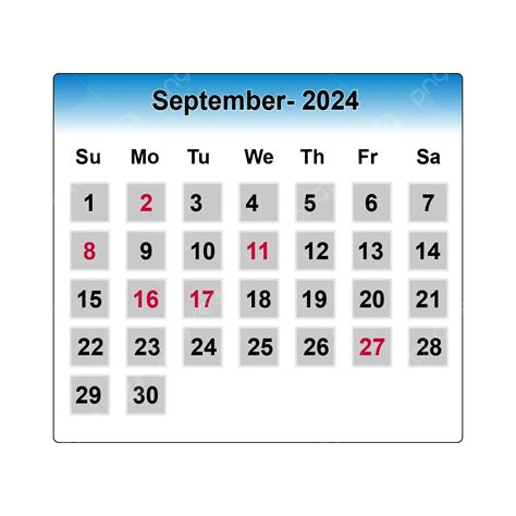 Kalender September 2024 Vektor 2024 Kalender Bulanan PNG Dan Vektor