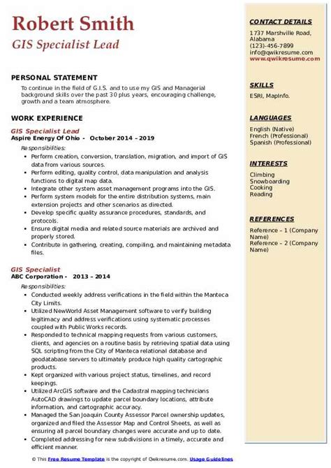 10 Gis Specialist Resume Samples And Templates For 2025