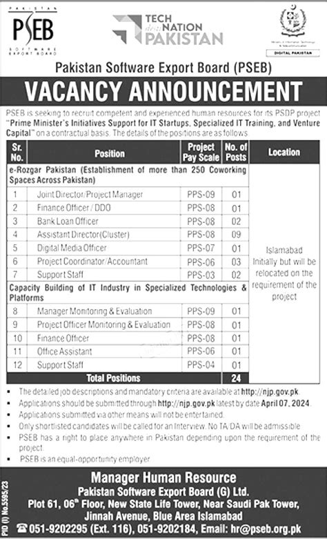 Pakistan Software Export Board PSEB Jobs 2024 Online NJP Apply Form