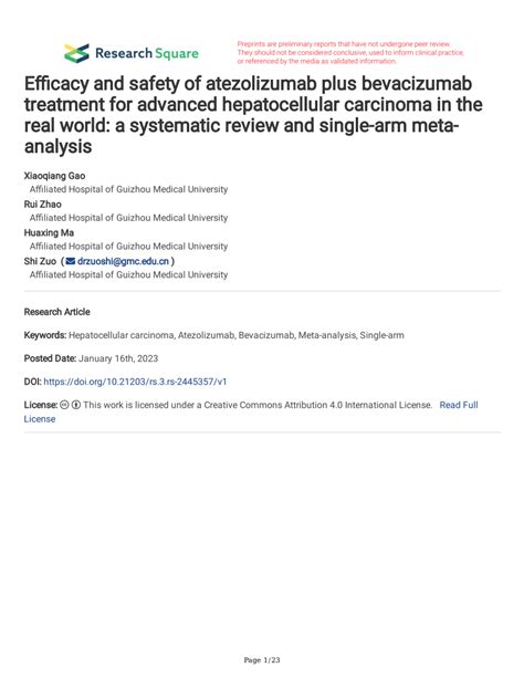 Pdf Efficacy And Safety Of Atezolizumab Plus Bevacizumab Treatment