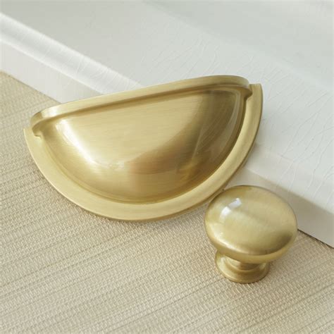 3 Brushed Gold Kitchen Cabinet Handles Drawer Pulls Handles Dresser Knobs Handles Shell Cup ...