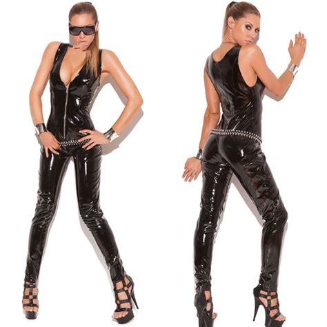 S Xl Top Quality Ladies Sexy Faux Leather Catwoman Sleeveless With Zipper Catsuit Women Clubwear