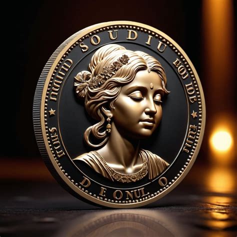 A 3d Coin Standing In A Dark Having Carving Of Beaut