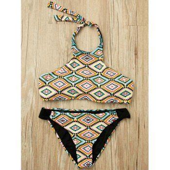 OFF Sexy Halter Sleeveless Colored Geometric Pattern Women S Bikini Set In COLORMIX