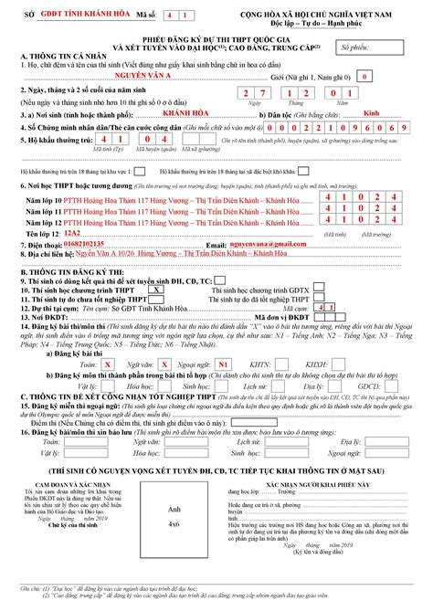 Hướng Dẫn Cách điền Phiếu đăng Ký Dự Thi Thpt Quốc Gia 2019