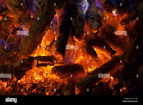 Red Burning Hot Coals In Stove Stock Photo Alamy