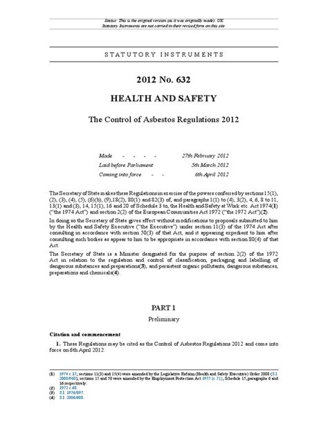 2012 No 632 Health And Safety The Control Of Asbestos Regulations