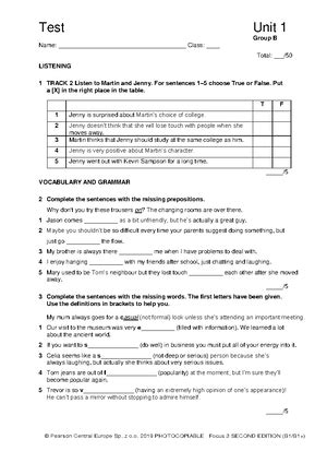 High Note 3 AK U Test B Unit Tests Answer Key GROUP B UNIT TEST 1B