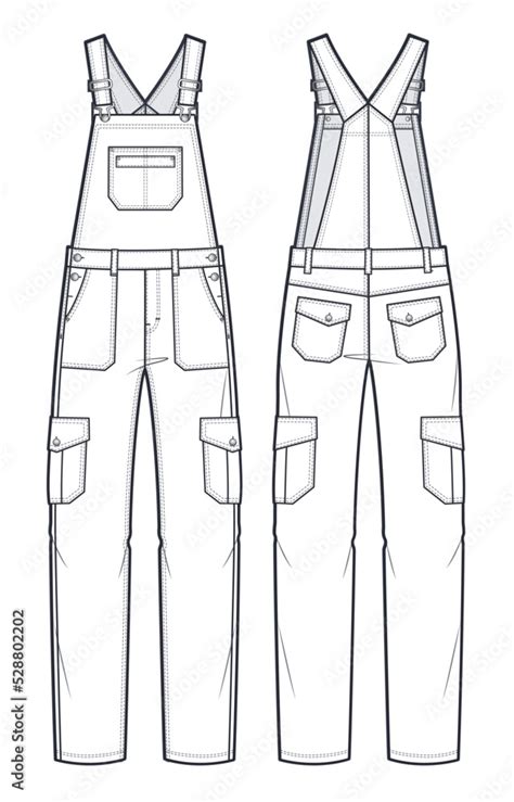 Vetor De Unisex Jumpsuit Cargo Pants Fashion Flat Technical Sketch