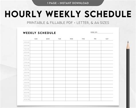 Hourly Weekly Schedule Printable Template Weekly Calendar Weekly