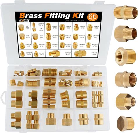 KOOTANS 66pcs Brass Pipe Fittings Assortment NPT Adapter Fitting