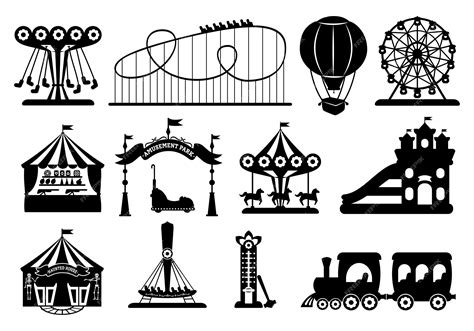 Premium Vector Amusement Park Black Glyph Set Carousel Silhouette