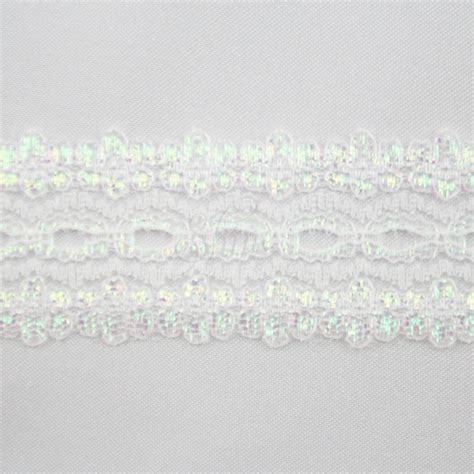 Daisy Nylon Eyelet Lace Trimming 8817 White AB Shine Trimmings Fabrics