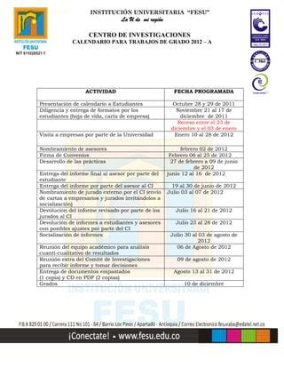 Calendario Trabajos De Grado 2012 A PDF