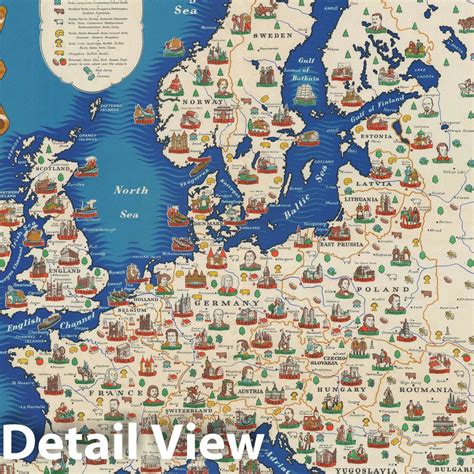 Historic Map Paine Pictorial Map Of Europe 1945 Vintage Wall Art